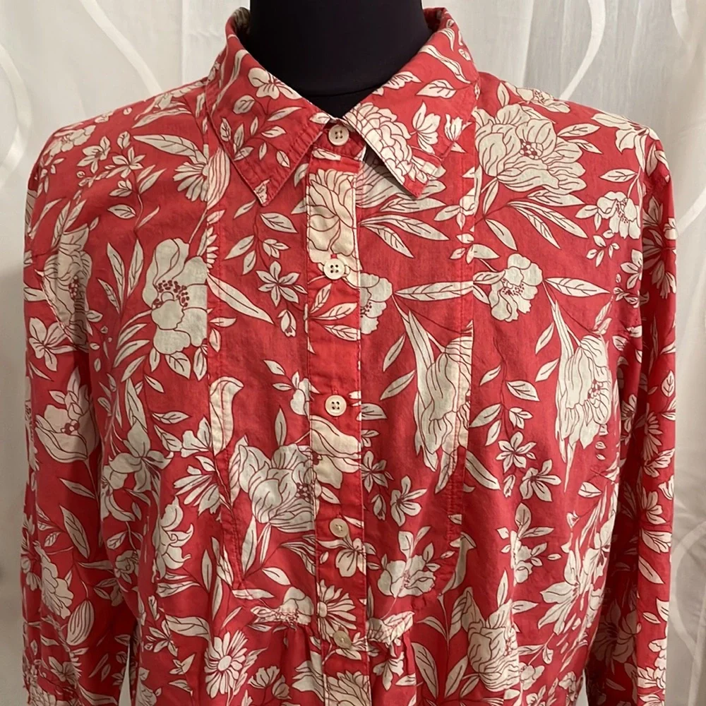 Van Heusen Coral & Beige Floral Print Button Down Blouse, Size XL - Picture 2 of 8